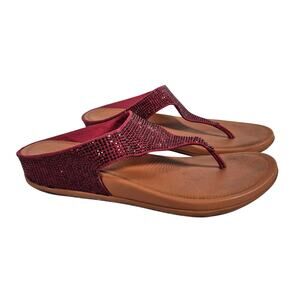 Fitflop Banda Glitz Thong Red Brown Sandal Shoes Women's Size 8